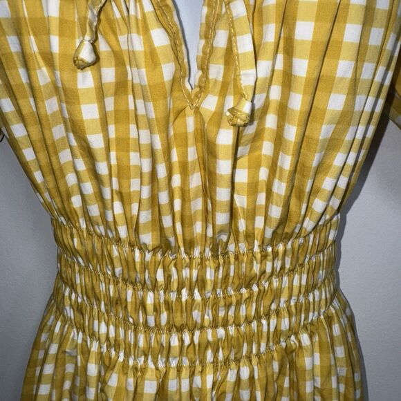 Faithfull Brand Flora Puff Sleeve Midi Yellow Mari Check Gingham Dress Women 6 - Picture 5 of 10